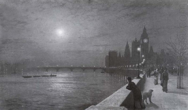 Reflections on the Thames Westminster, Atkinson Grimshaw